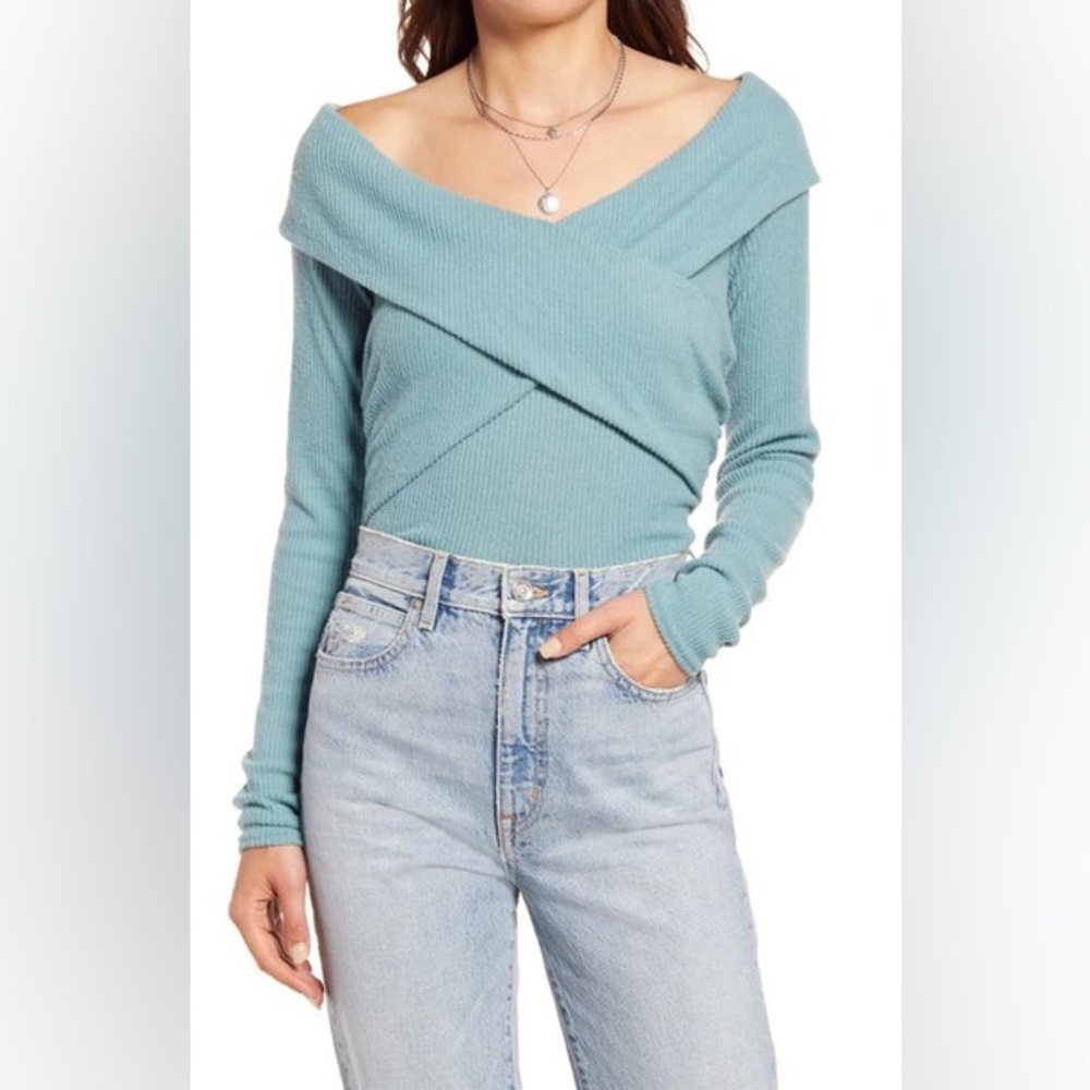 Free People Marley Off-Shoulder Ribbed Long Sleeve Blouse